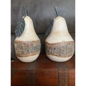 Set of Hand-turned Solid Wood Live-edge pears black iron stems leaves